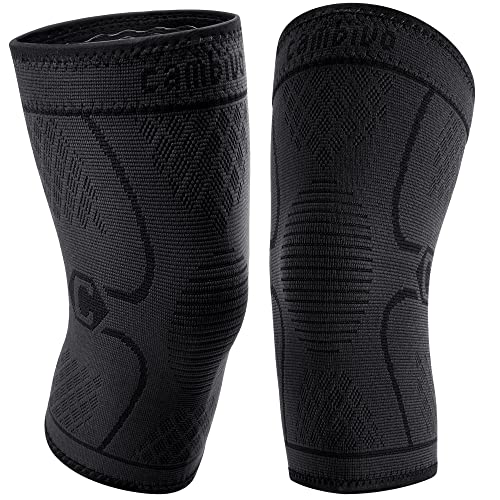 Cambivo Pack Knee Brace, Knee Compression Sleeve For Men And Women, Knee Support For Running, Workout, Gym, Hiking, Sports (Black,Large)