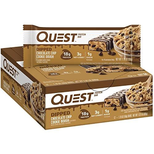 Quest Nutrition Dipped Chocolate Chip Cookie Dough Protein Bars, Oz, Ct