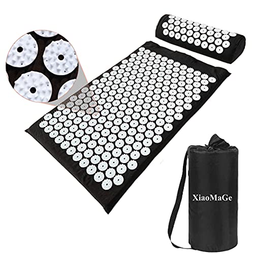 Acupressure Mat And Pillow Set With Bag   Large X Inch Acupuncture Mat For Neck &Amp; Back Pain, Muscle Relaxation Stress Relief, Sciatica Pain Relief Pillow (Black)