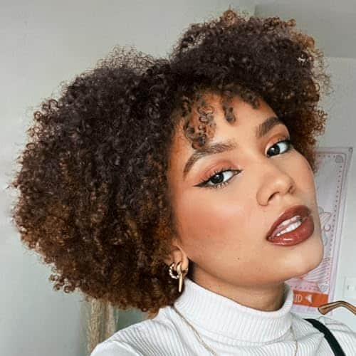 Fancy Hair Short Kinky Curly Wigs Ombre Brown Side Part Afro Wigs For Black Women Synthetic Yanky Twist Out Wig Natural Hairstyle For Daily Use (B)