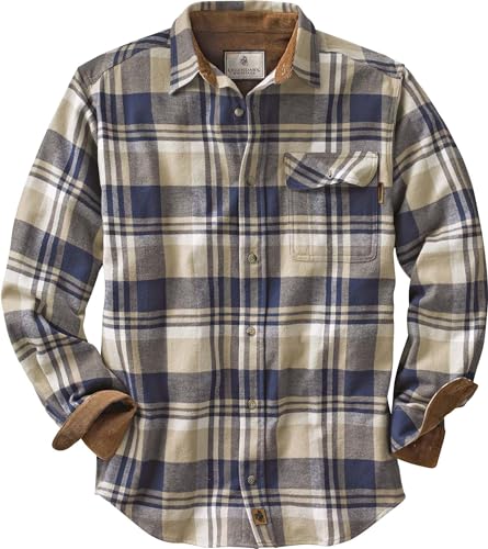 Legendary Whitetails Men'S Buck Buck Camp Flannel Shirt, Long Sleeve Plaid Button Down Casual Shirt For Men, With Corduroy Cuffs, Fall &Amp; Winter Clothing, Shale Plaid, Medium