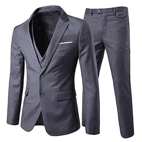 Men'S Piece Suit Buttons Slim Fit Solid Color Jacket Smart Wedding Formal Suit,Dark Grey,Medium