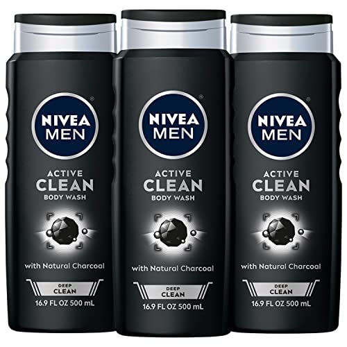 Nivea Men Deep Active Clean Charcoal Body Wash, Cleansing Body Wash With Natural Charcoal, Pack Of Fl Oz Bottles