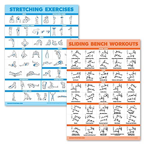 Pack Stretching Exercises And Sliding Bench Workout Poster Set   Compatible With Total Gym &Amp; Weider Ultimate Body Works [Light] (Laminated, Â X Â)