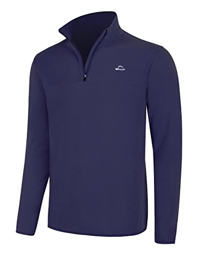 Willit Men'S Fleece Golf Pullover Sweaters Quarter Zip Hiking Zip Thermal Jacket Lightweight Navy Blue Xl