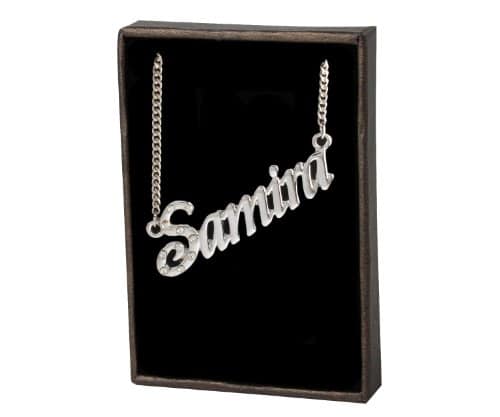 Zacria Name Necklace Samira   K White Gold Plated