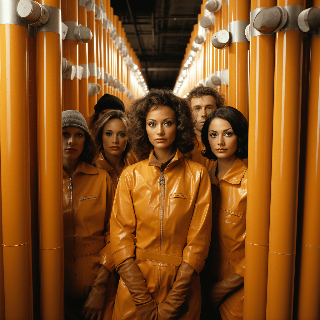 Female Supermodel Construction Workers Holding 12 Inch Tubes