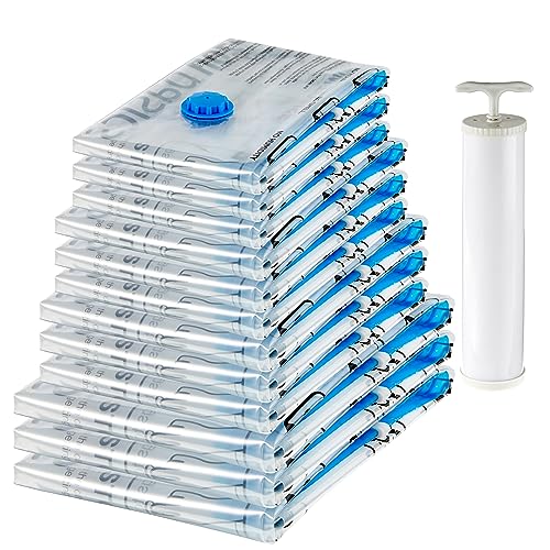 Amazon Basics Vacuum Compression Storage Bags With Hand Pump, Multiple Pack Of (Jumbo, Large, Edium, Small), Clear