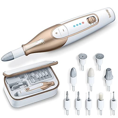 Beurer Mpnail Drill Kit, Cordless Electric Nail File With Attachments And Led Light, Electric Manicure Set With Adjustable Speed, E File For Manicure And Pedicure, With Storage Case