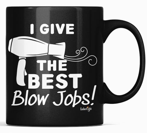 Funny Hairstylist Mug, Hair Stylist Mug, Hairdresser Hairdryer Beauty Salon Job Coworker Barber Cosmotologist Coffee Mug, I Give The Best Blow Jobs, Black Oz