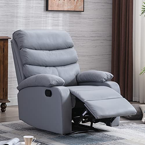 Gnmlpreclining Chair, Lazy Boy Recliner Chair With Footrest And Waterproof Tech Leather, Manual Recliner Chair With Lever, Easy To Operate  Light Grey