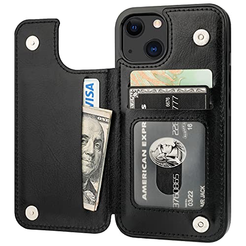 Onetop Compatible With Iphone Allet Case With Card Holder, Pu Leather Kickstand Card Slots Case, Double Magnetic Clasp Durable Shockproof Cover Inch(Black)