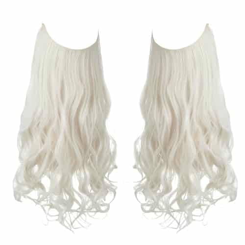 Sarla Invisible Wire Hair Extension Platinum Blonde Wavy Curly Long Synthetic Hairpiece Adjustable Transparent Headband For Women Inch