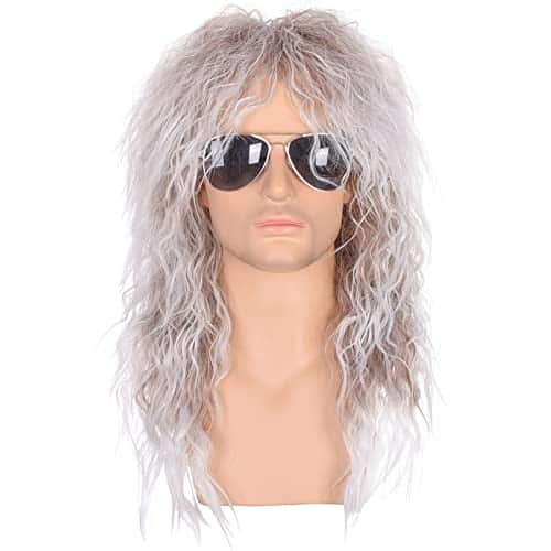 Morvally Mens S Style Wigs  Long Curly Silver Gradient Brown Synthetic Hair  Heavy Metal, Glam Rock Rocker Wig  Perfect For Halloween, Cosplay, Diy Themed Costume Party