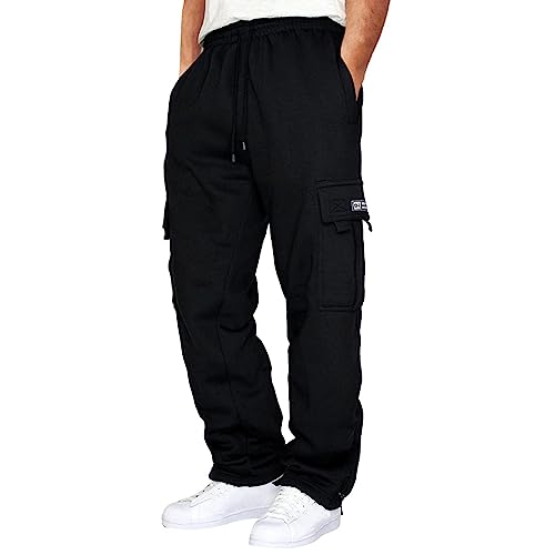 Cargo Sweatpants For Men Streetwear Camping Travel Baggy Elastic Waist Outdoor Sports Trousers With Pockets Men'S Hiking Cargo Pants Solid Color Baggy Fleece Utility High Wais