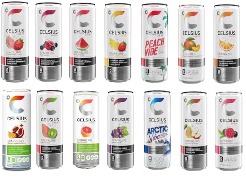 Celsius Energy Drink Variety Pack   Flavor Assortment   Fl Oz Cans   Raspberry Acai Green Tea, Sparkling Fuji Apple Pear, Arctic Vibe, Peach Vibe, Grape Rush, Grapefruit, Kiwi