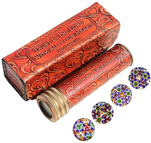 Custom Vintage Replicaz Handmade Brass Kaleidoscope With Leather Box (Trust In The Lord) Vintage Look   Antique Finish   Kaleidoscope For Kids Friends Children Valentines Day