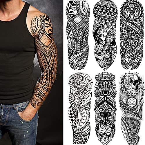 Fake Totem Sleeve Tattoos Stickers Sheet Full Arm Tribal Totem Temporary Tattoos Sleeves For Adult Kids Women Makeup