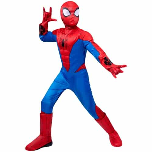 Marvel Spider Man Official Youth Deluxe Costume   Padded Jumpsuit With Gloves And Detachable Mask