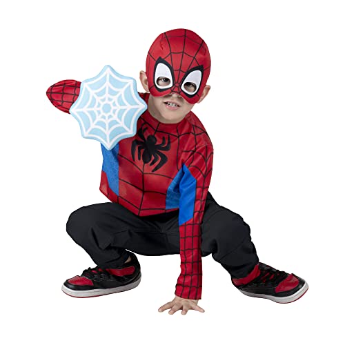 Marvel Spidey Toddler Dress Up Box   Long Sleeved Top With Printed Design Plus Fabric Half Mask And Foam Web Shield, T