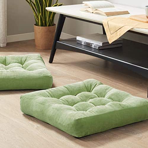 Meditation Floor Pillow Set Of , Square Large Pillows Seating For Adults, Tufted Corduroy Floor Cushion For Living Room Tatami, Green Xinch