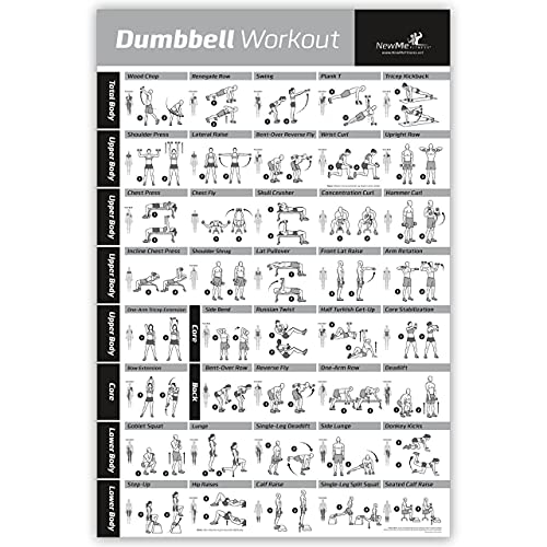 Newme Fitness Workout Posters For Home Gym, Dumbbell Exercise Posters For Full Body Workout, Core Abs Legs Glutes &Amp; Upper Body Training Program (Vol )