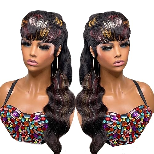 Purplesexy Mullet Wigs For Black Women Human Hair Inch Multi Color Body Wave Mullet Pixie Cut Wigs With Bangs A Brazilian Virgin Remy Human Hair Wigs Mullet Haircut Glueless Wigs