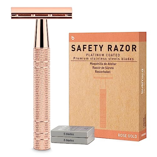 Rose Gold Double Edge Safety Razor For Women,With Platinum Coated Double Edge Safety Razor Blades, Reusable Metal Razors For Men, Travel Essentials Single Blade Razor