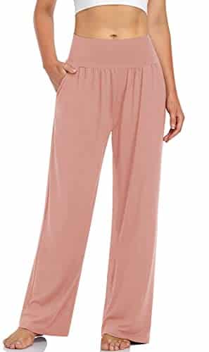 Ueu Women'S Casual Loose Wide Leg Cozy Pants Yoga Sweatpants Comfy High Waisted Athletic Flowy Lounge Pants With Pockets (Dusty Pink, Small)