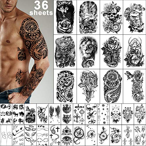 Yazhiji Sheets Temporary Tattoos Stickers, Sheets Fake Body Arm Chest Shoulder Tattoos For Men Or Women With Sheets Tiny Black