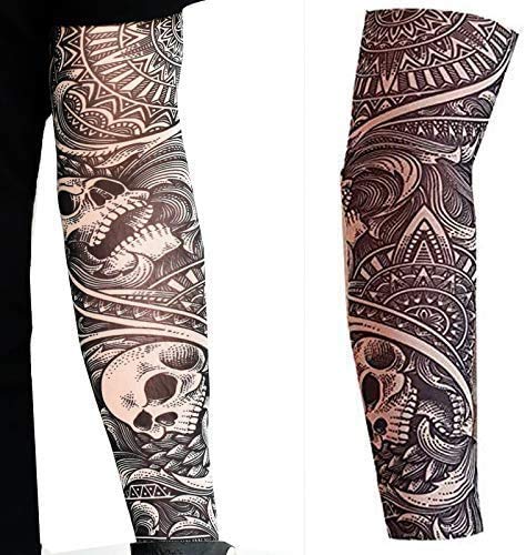 X Tattoo Arm Sleeves Fake Nylon Elastic Stocking Full Arm Skulls Halloween Stretchy Adult Gotihic Slip On Biker Goth Gothic Roses Tribal 'S Punk Heavy Metal Rocker Fancy Dress Cosplay