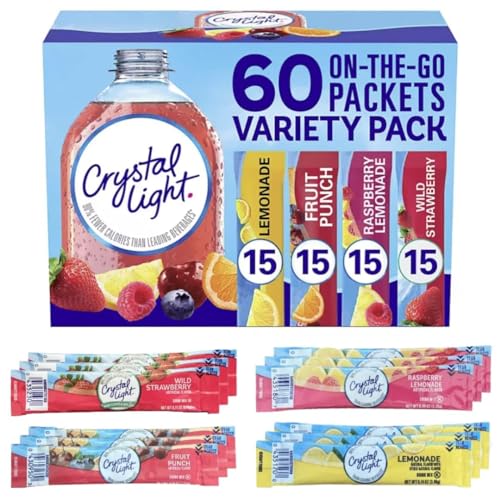 Crystal Light Sugar Free, Lemonade, Fruit Punch, Raspberry Lemonade And Wild Strawberry On The Go Powdered Drink Singles Mix Variety Pack, Count, Each Packet Dissolves Into An