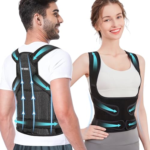 Fit Geno Back Brace Posture Corrector For Women And Men, Shoulder Straightener, Adjustable Full Back Support, Upper And Lower Back Pain Relief   Scoliosis, Hunchback, Hump, Th