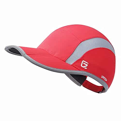 Gadiemkensd Adjustable Quick Drying Reflective Foldable Running Cap Outdoor Sports Hat + Upf Inhibit Uv Mesh Race Performance Water Repellency Baseball Cap (Red)