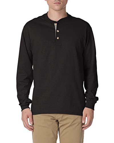 Hanes Men'S Long Sleeve Beefy Henley T Shirt   Large   Ebony