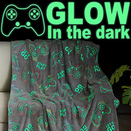 Jekeno Glow In The Dark Blanket Game Controller Throw Gamer Gift Toys For Kids Boys Teen Son Adult Gaming Gamepad Presents Birthday Christmas Halloween Bedroom Decor Luminous