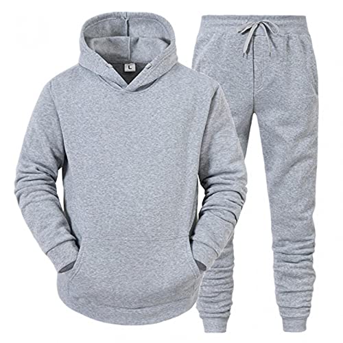 Kangma Mens Tracksuit Piece Hoodie,Solid Jogging Activewear With Long Sleeve Pullover Casual Sweatsuit Sets For Men Gray, X Large