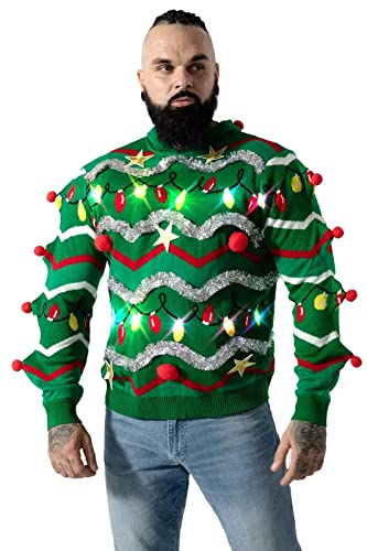 Led Ugly Christmas Sweater For Men, Unisex Women Xmas Pullover With Light For Party Festive Ma Medium