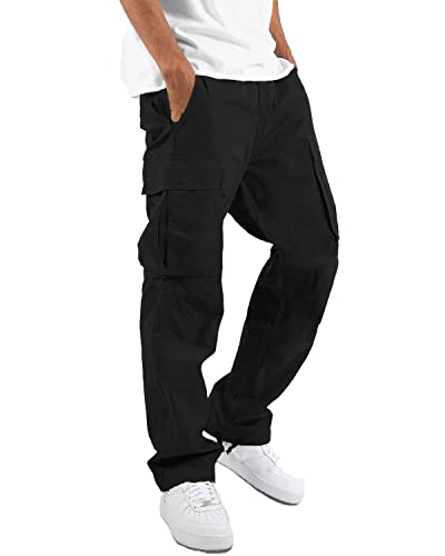 Lyrxxx Men'S Casual Cargo Pants Hiking Pants Workout Joggers Sweatpants For Men,Black,L