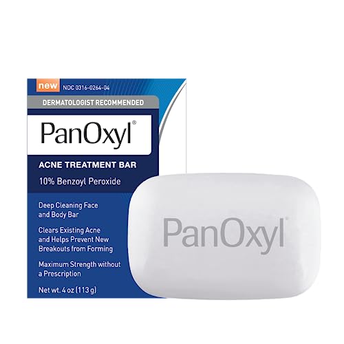 Panoxyl Acne Treatment Bar With % Benzoyl Peroxide, Maximum Strength Acne Bar Soap For Face, Chest And Back, Benzoyl Peroxide Bar Soap Body Wash, Vegan, For Acne Prone Skin, O