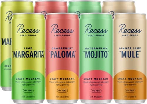 Recess Zero Proof Sampler, Craft Mocktails, Alcohol Free Drinks, With Adaptogens, Non Alcoholic Beverage Replacement, Mixer, (Pack Sampler Has Of Each Flavor Lime Margarita, G