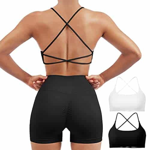 Suuksess Women Piece Open Back Sports Bra Pack Strappy Workout Gym Yoga Crops (White & Black, S)