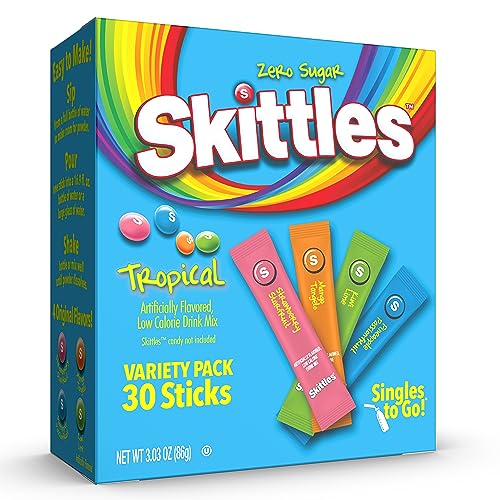 Skittles Singles To Go Tropical Variety Pack, Watertok Powdered Drink Mix, Includes Flavors, Strawberry Starfruit, Mango Tangelo, Kiwi Lime, Pineapple Passionfruit, Box (Servi