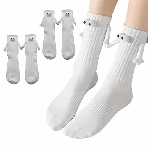 Smilelife Pairs Magnetic Holding Hands Socks Funny Socks Gift For Lovers, Couple, Family, Coworkers, Buddies (White)