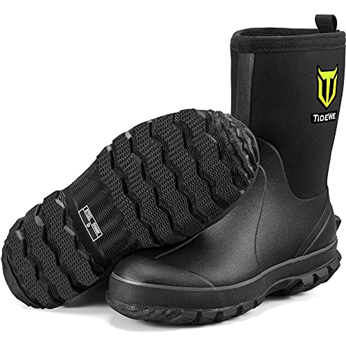 Tidewe Rubber Boots For Men, Mm Neoprene Insulated Rain Boots With Steel Shank, Waterproof Mid Calf Hunting Boots, Durable Rubber Work Boots For Farming Gardening Fishing (Bla