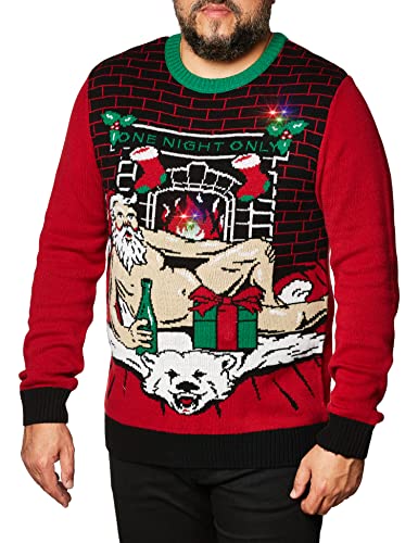 The Ugly Sweater Co. Light Up Ugly Christmas Sweater With Leds   Snug Fit, Motion Activated Light Up Ugly Sweater Designs. (Cayenne Romantic Santa, Medium)