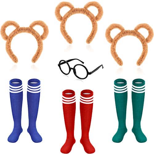 Willbond Pcs Halloween Animal Costumes Set Includes Ears Headband Knee High Sock Round Frame Glasses For Adults Teens Party(White Stripes)