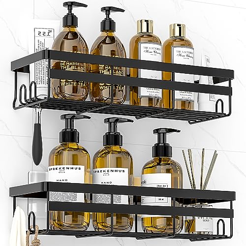 Wowbox Adhesive Shower Caddy Shelf, Pack   Hanging Bathroom Organizer, No Drilling Stainless Black Shelves For Storage & Home Decor