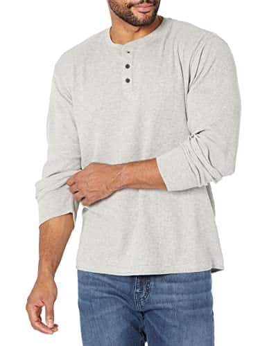 Wrangler Authentics Men'S Long Sleeve Waffle Henley, Light Heather Gray, Large