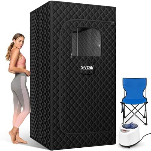 X Vcak Portable Steam Sauna, Portable Sauna For Home, Sauna Tent Sauna Box With L Steamer, Remote Control, Folding Chair, Levels, Black,  X  X